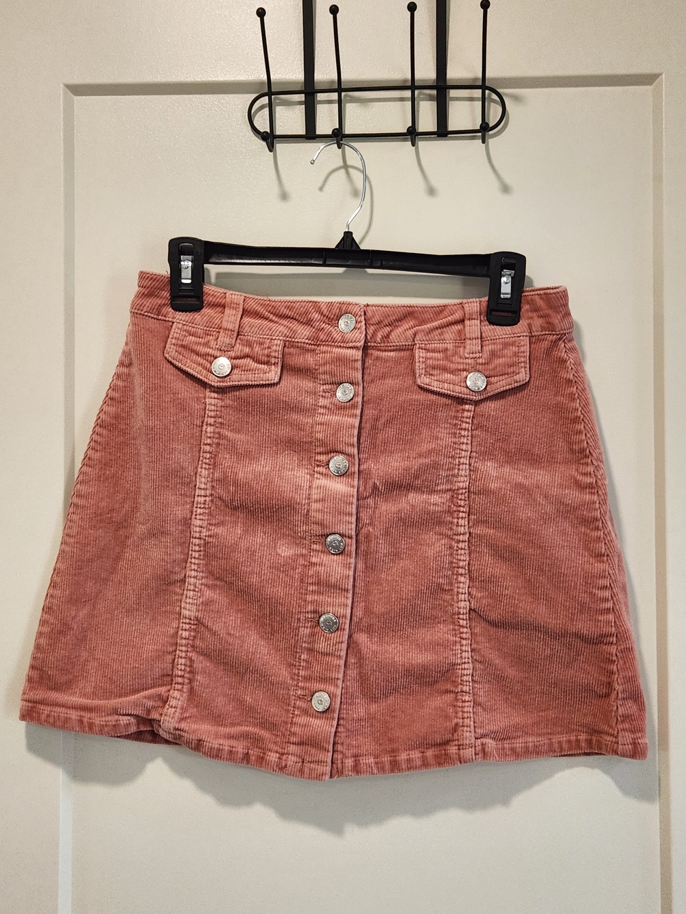 Hot Kiss Corduroy A-Line Button-Front Mini Skirt in Dusty Rose 28" Waist Tag 9